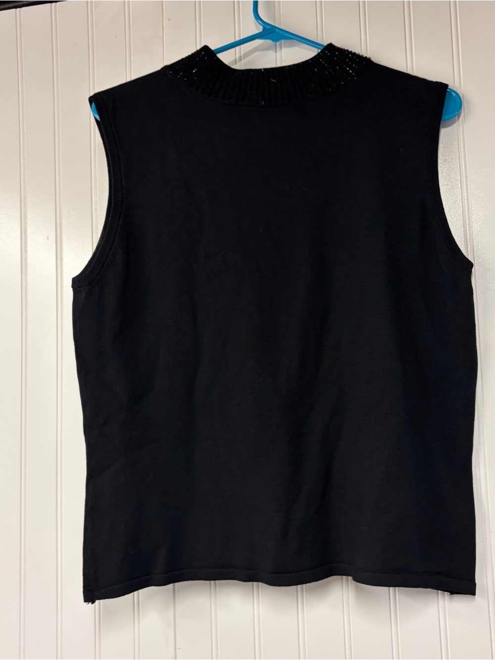 Nicole Miller Black Sleeveless Mock Neck Tank with Beaded Collar Size 16 - Picture 5 of 5
